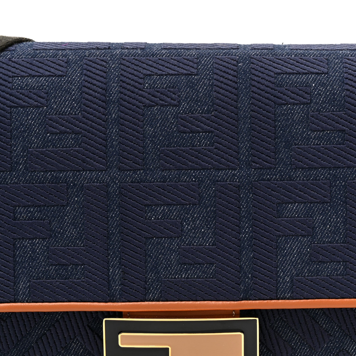 Fendi Denim Vitello King FF Embroidered Large Baguette Blue Cuoio 8 of 13