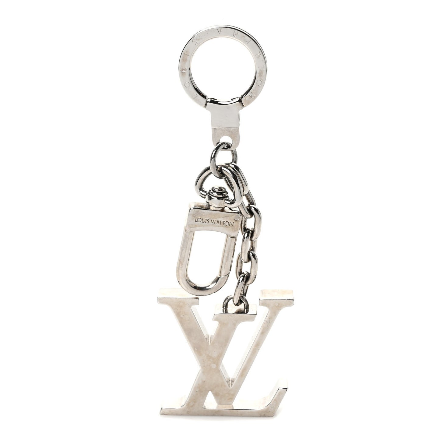 Metal Palladiium Finish LV Initiales Bag Charm Key Holder Silver