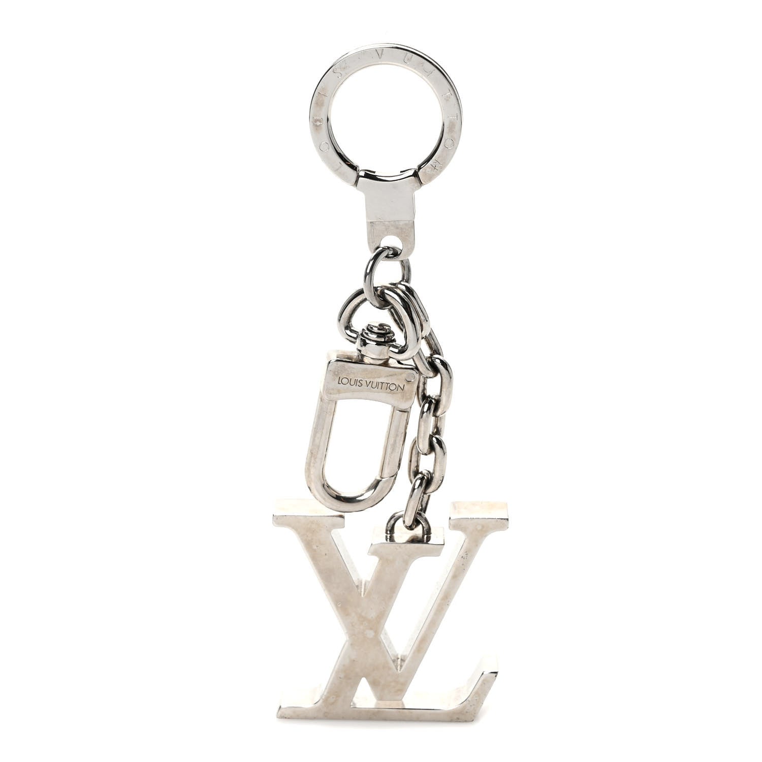 Louis Vuitton Metal Palladiium Finish LV Initiales Bag Charm Key Holder Silver 1 of 4