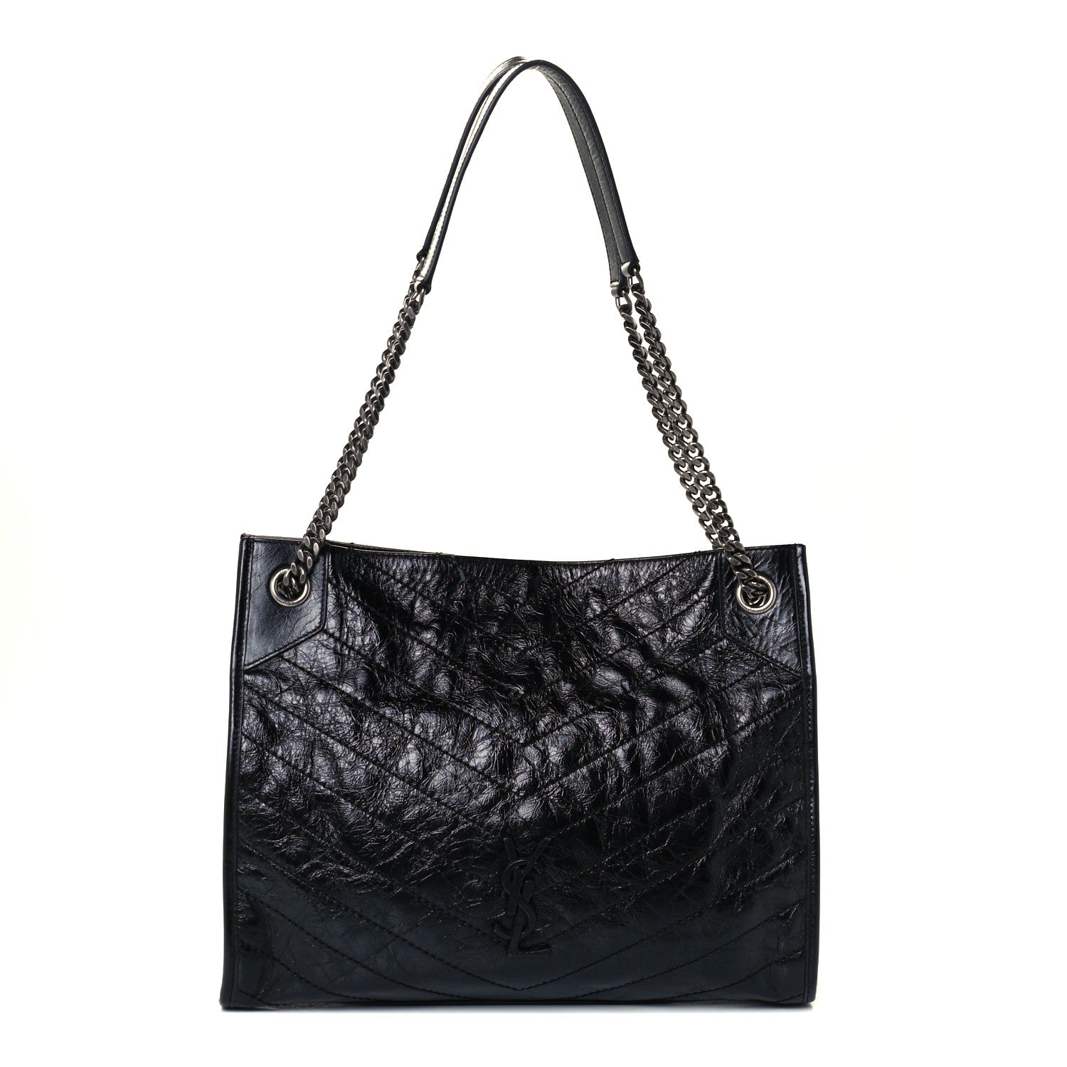 Saint Laurent Crinkled Calfskin Matelasse Monogram Medium Niki Shopper Tote Black 1 of 10