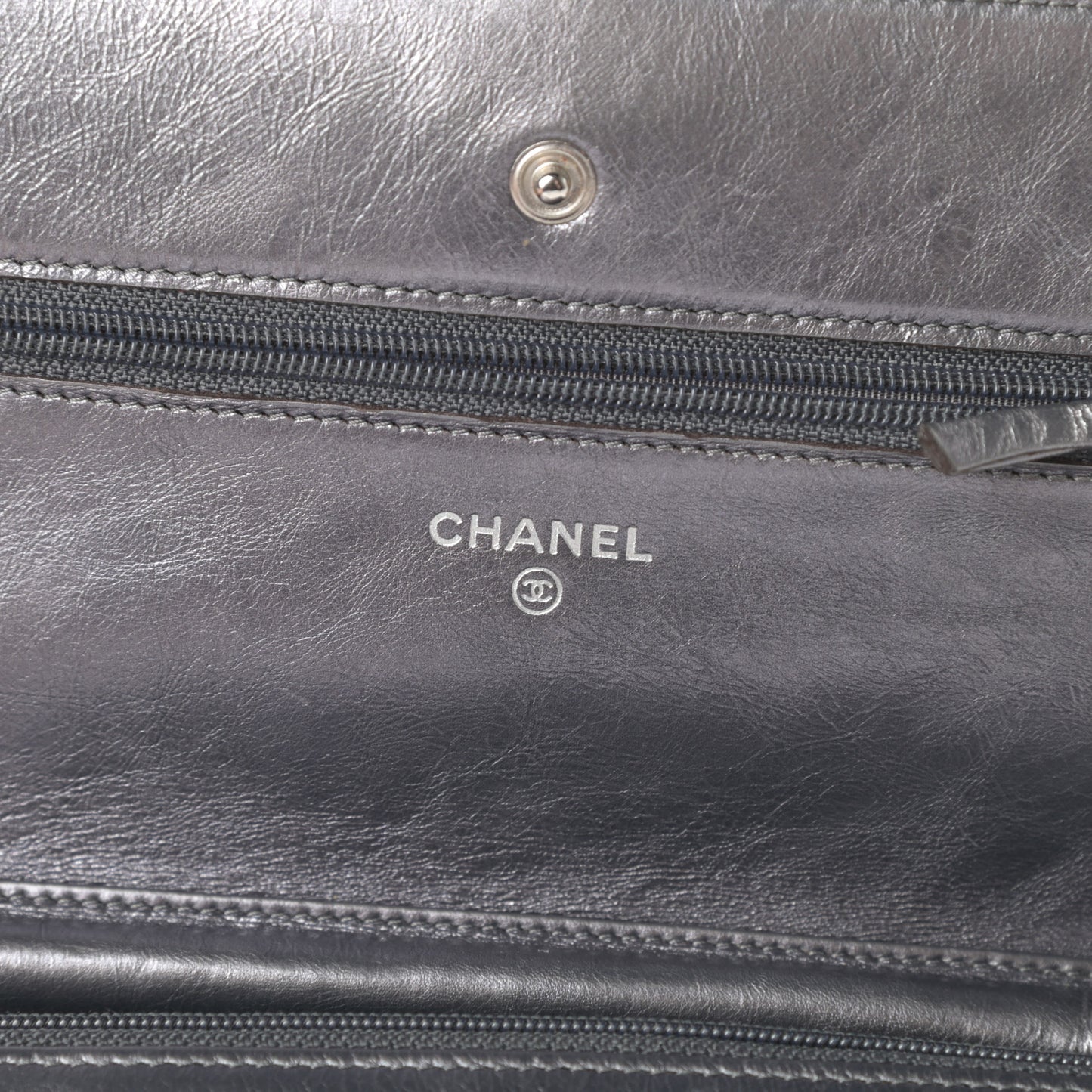 Metallic Aged Calfskin Quilted Reissue Wallet On Chain WOC Dark Silver