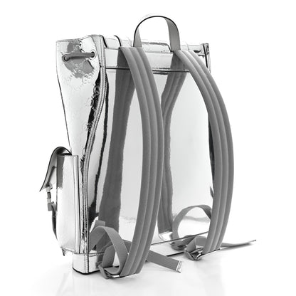 Gucci Mirror Effect GG Monogram Appia Calfskin Web Double Buckle Backpack Silver 2 of 9