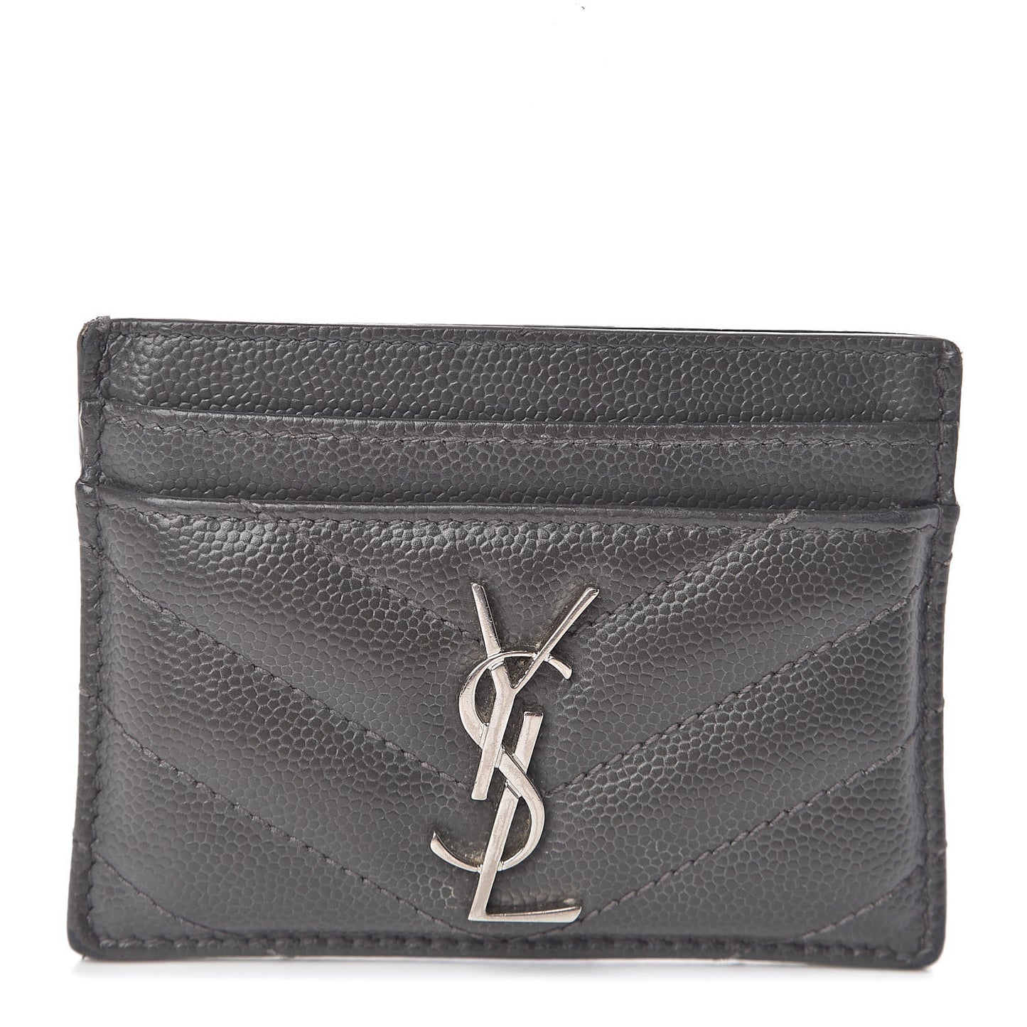 Grain De Poudre Matelasse Chevron Monogram Credit Card Case Fog