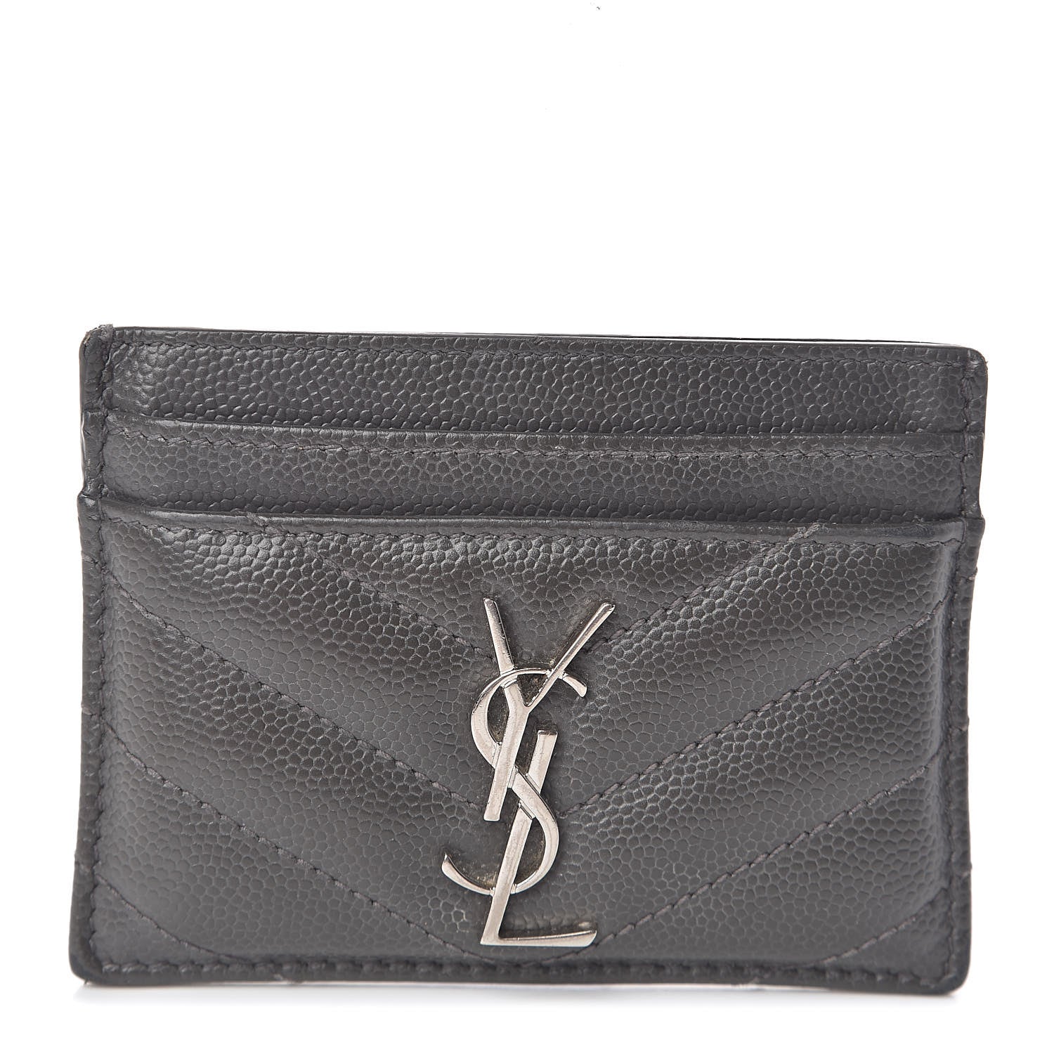 Saint Laurent Grain De Poudre Matelasse Chevron Monogram Credit Card Case Fog 1 of 7