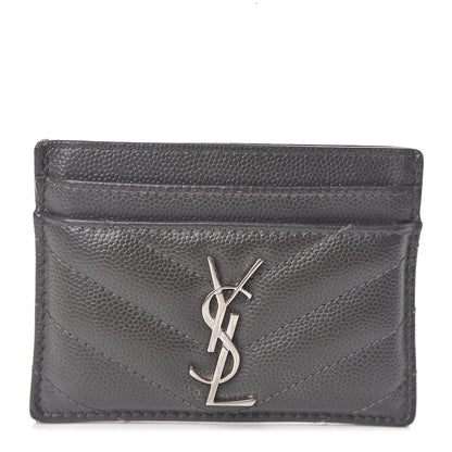 Saint Laurent Grain De Poudre Matelasse Chevron Monogram Credit Card Case Fog 1 of 7