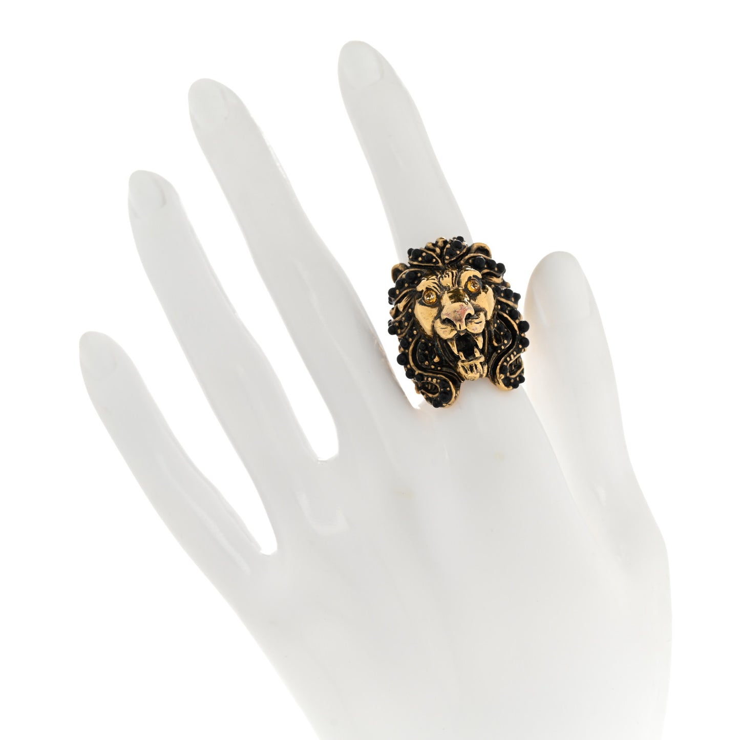Metal Crystal Lion Head Ring 50/5.25 Aged Gold