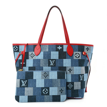 Louis Vuitton Denim Damier Monogram Patchwork Neverfull Blue Rouge 1 of 10