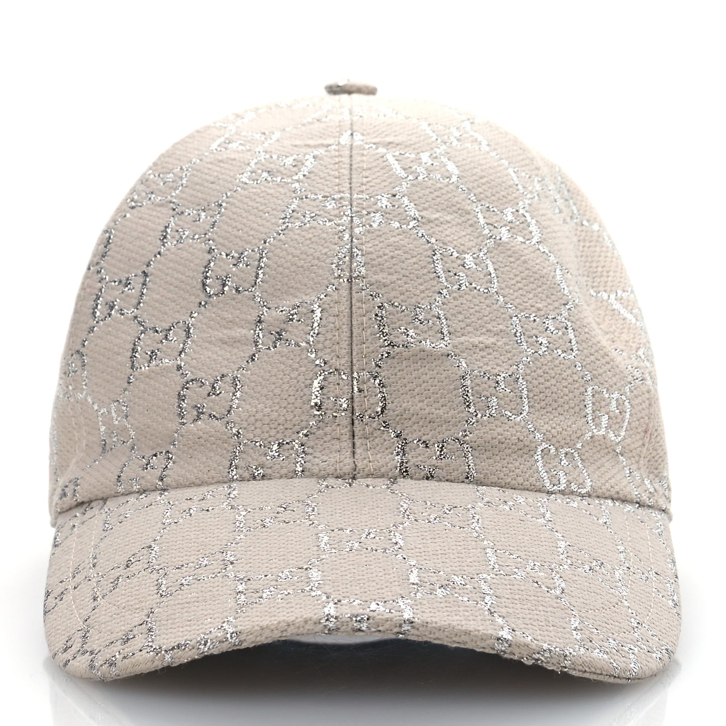 Canvas Lame GG Monogram Rush Baseball Hat L Gardenia Silver