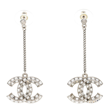 Chanel Baguette Crystal CC Drop Earrings Silver 1 of 5