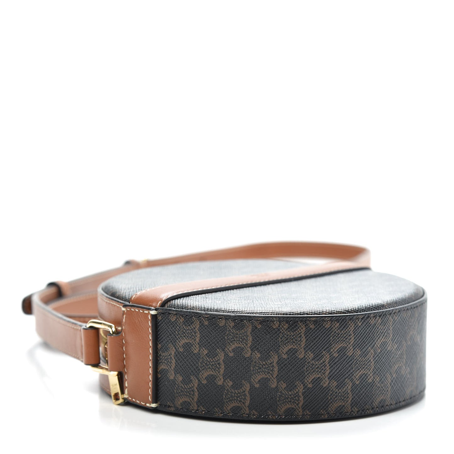 Lambskin Triomphe Canvas Round Purse On Strap Black Tan
