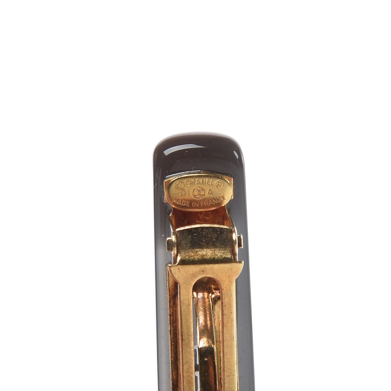 Chanel Resin Logo Hair Clip Barrette Brown 4 of 5