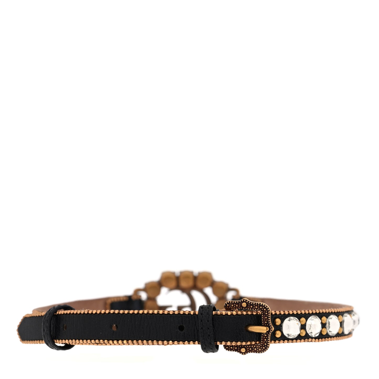 Calfskin Crystal Embellished Double G Choker Necklace Black