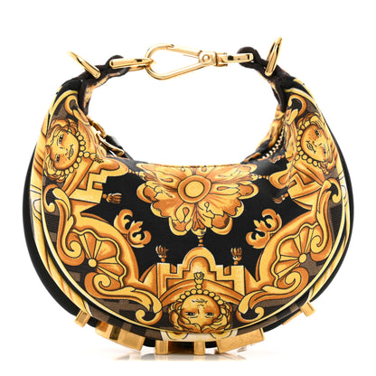 Fendi X VERSACE Silk Fendace Baroque Nano Fendigraphy Hobo Charm Black Gold 1 of 10