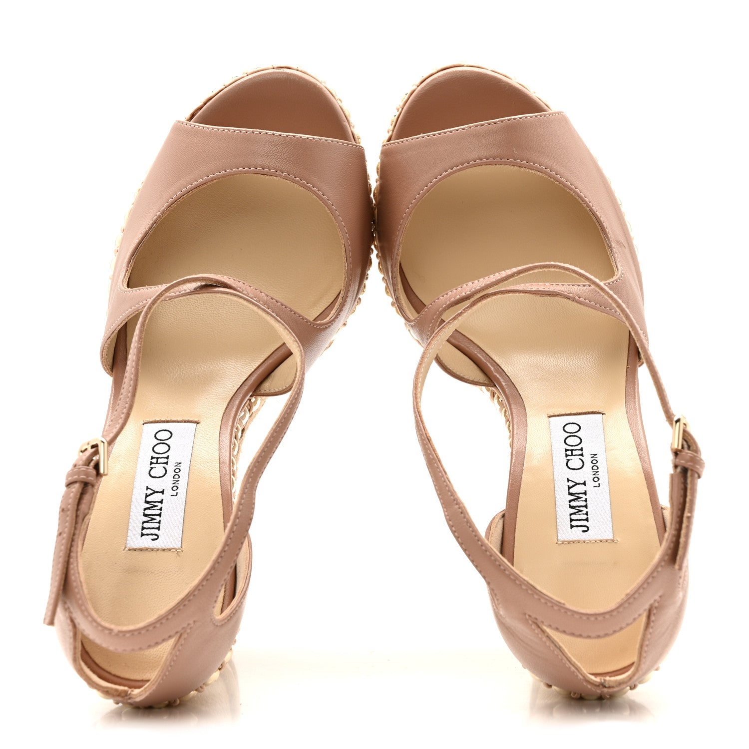 Jimmy Choo Nappa Studded Dakota 120 Espadrille Wedge Sandals 38.5 Beige 9 of 18