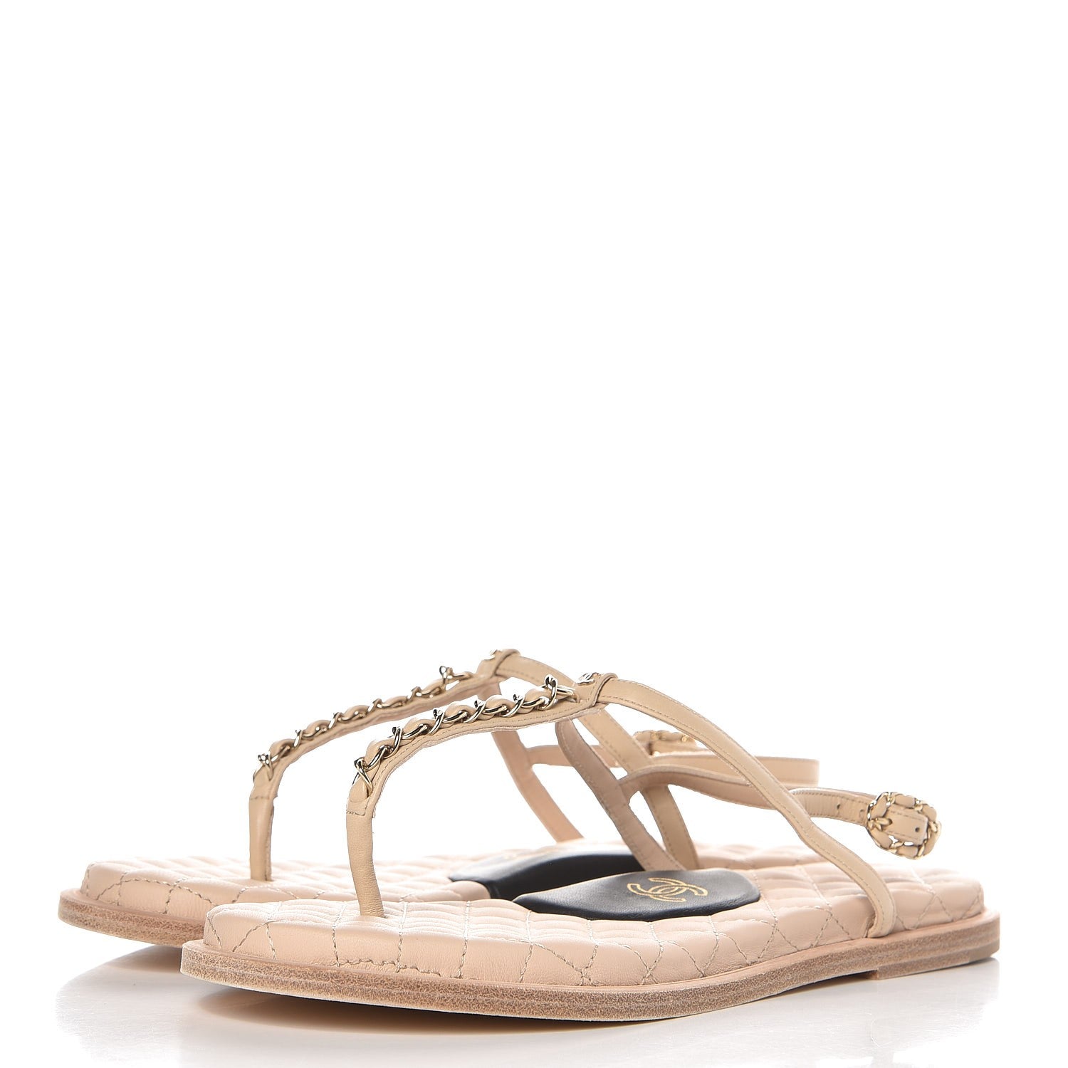 Chanel Lambskin CC Chain Thong Sandals 38 Beige 3 of 9