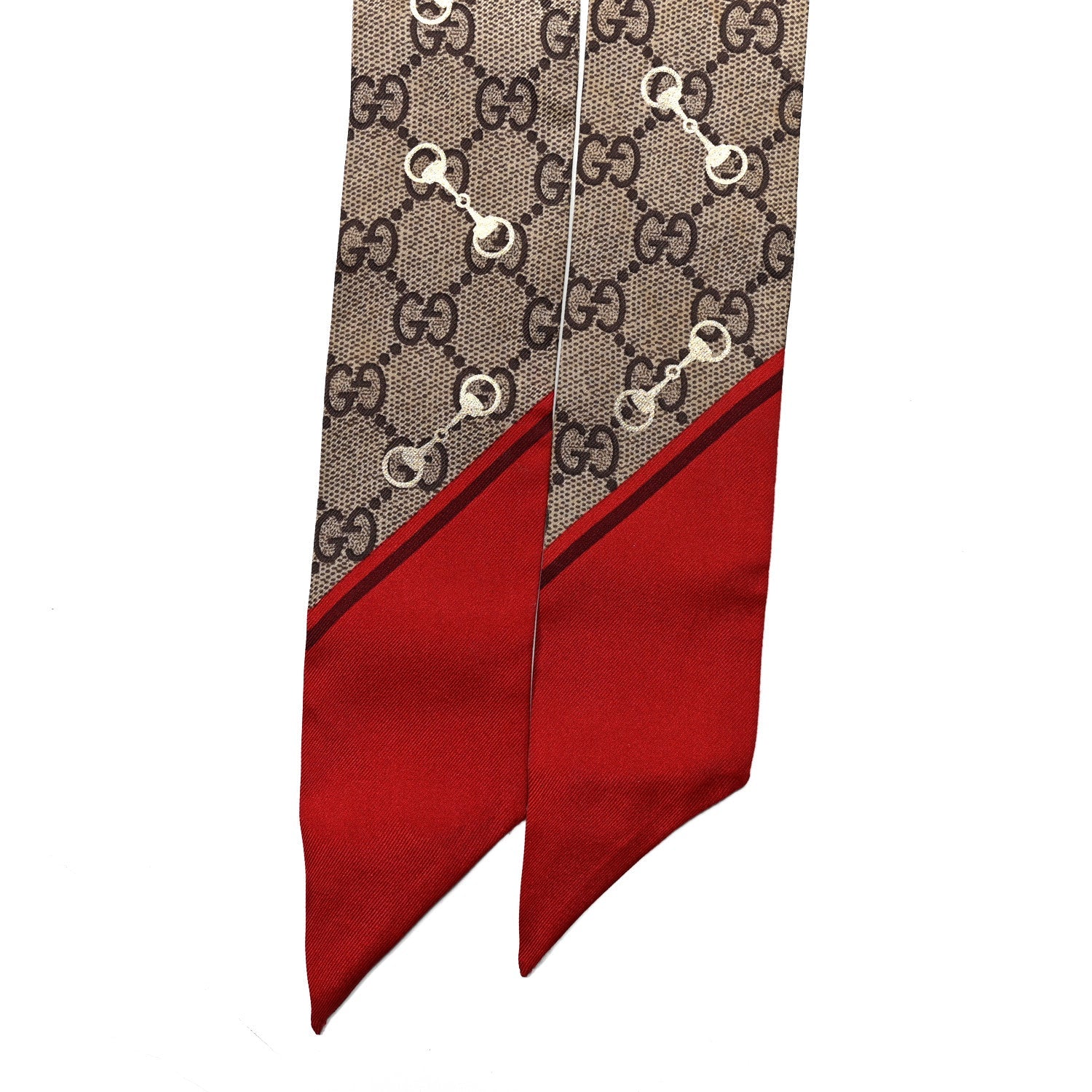Gucci Silk Twill GG Monogram Gold Horsebity Neck Bow Scarf Flame 3 of 3