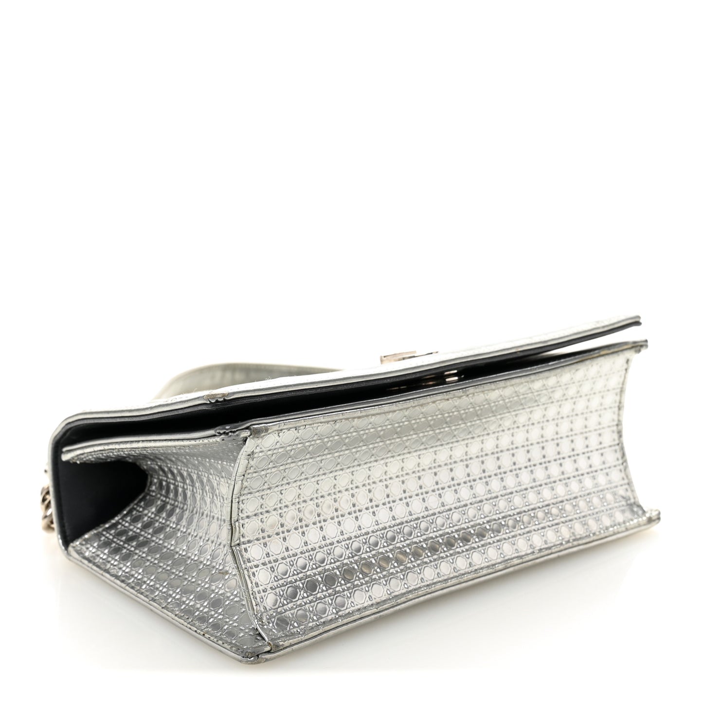 Metallic Patent Micro-Cannage Small Diorama Flap Bag Silver