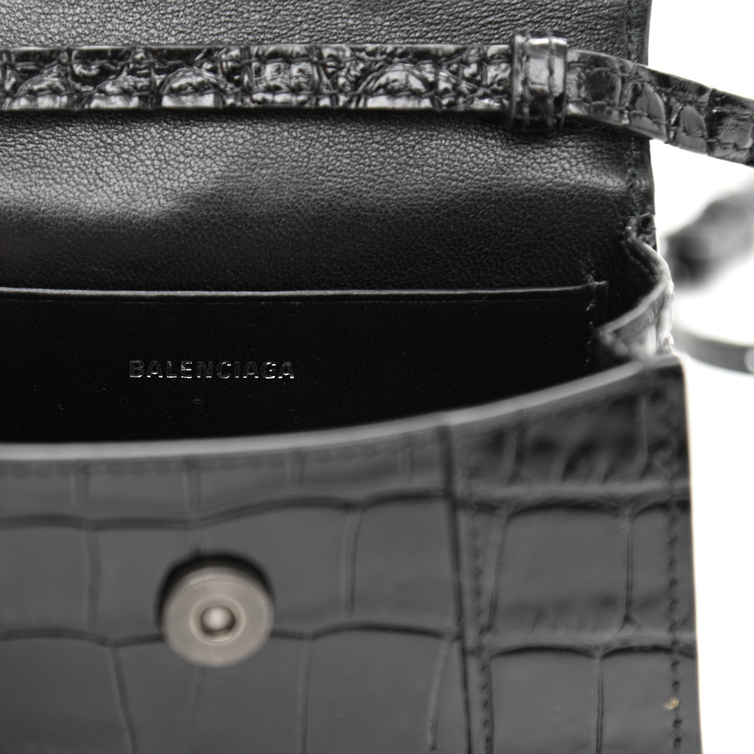 Balenciaga Shiny Calfskin Monochrome Crocodile Embossed Hourglass Top Handle Bag Mini Black 6 of 13