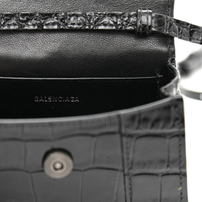 Balenciaga Shiny Calfskin Monochrome Crocodile Embossed Hourglass Top Handle Bag Mini Black 6 of 13