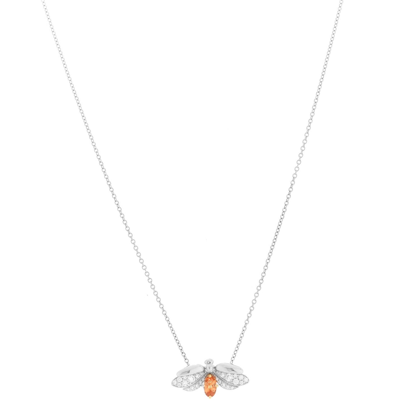 Platinum 18K Yellow Gold Diamond Spessartine Paper Flowers Firefly Pendant Necklace