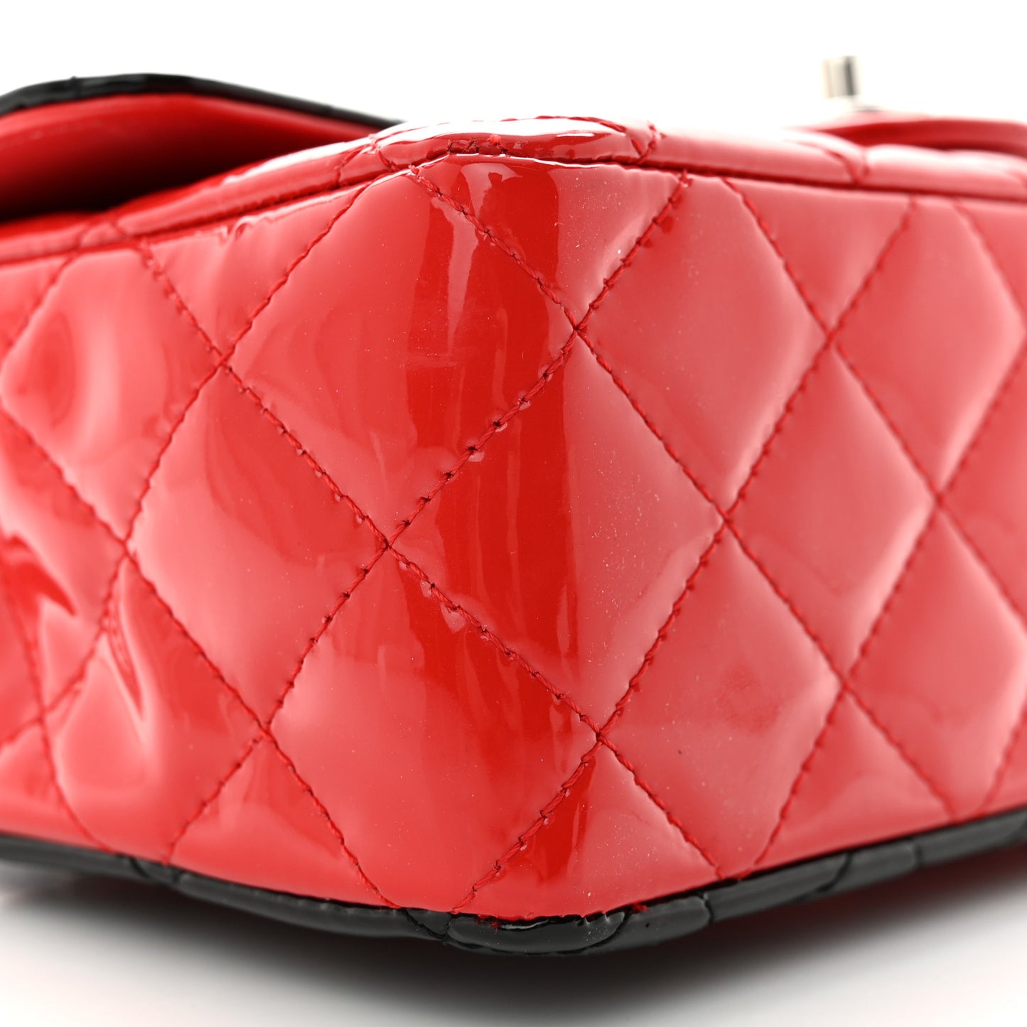 Patent Calfskin Quilted Bi-Color Mini Rectangular Flap Red Black