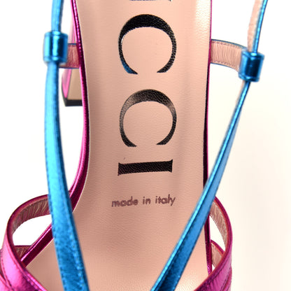 Gucci Metallic Nappa Crystal Zephyra Slingback Platform High Heel Sandals 36.5 Fuchsia Dark Turquoise 9 of 13