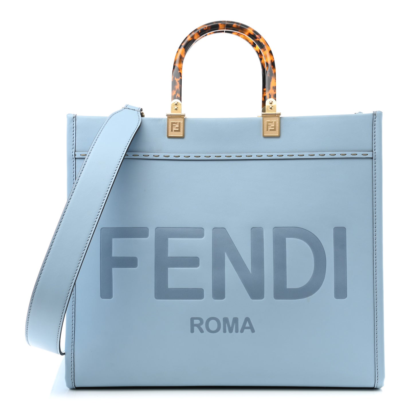 Vitello King Plexiglass Logo Embossed Medium Fendi Sunshine Shopper Tote Azzurro Baby