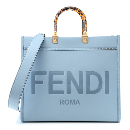 Fendi Vitello King Plexiglass Logo Embossed Medium Fendi Sunshine Shopper Tote Azzurro Baby 1 of 9