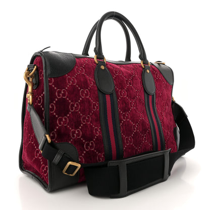 Gucci Velvet GG Monogram Textured Calfskin Web Medium Duffle Bag Red Cipria Black 3 of 12