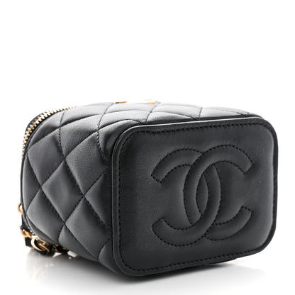 Chanel Lambskin Quilted Metal Mini Top Handle Vanity Case With Chain Black 4 of 12