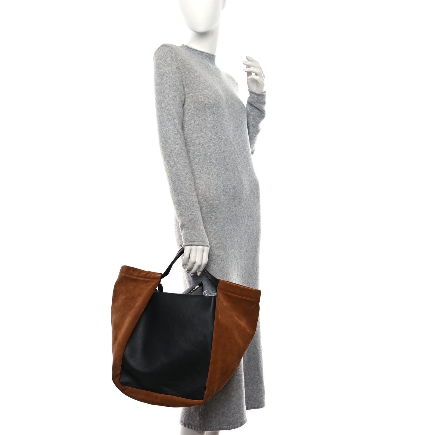 Smooth Calfskin Suede Shopping Tote Black Brown