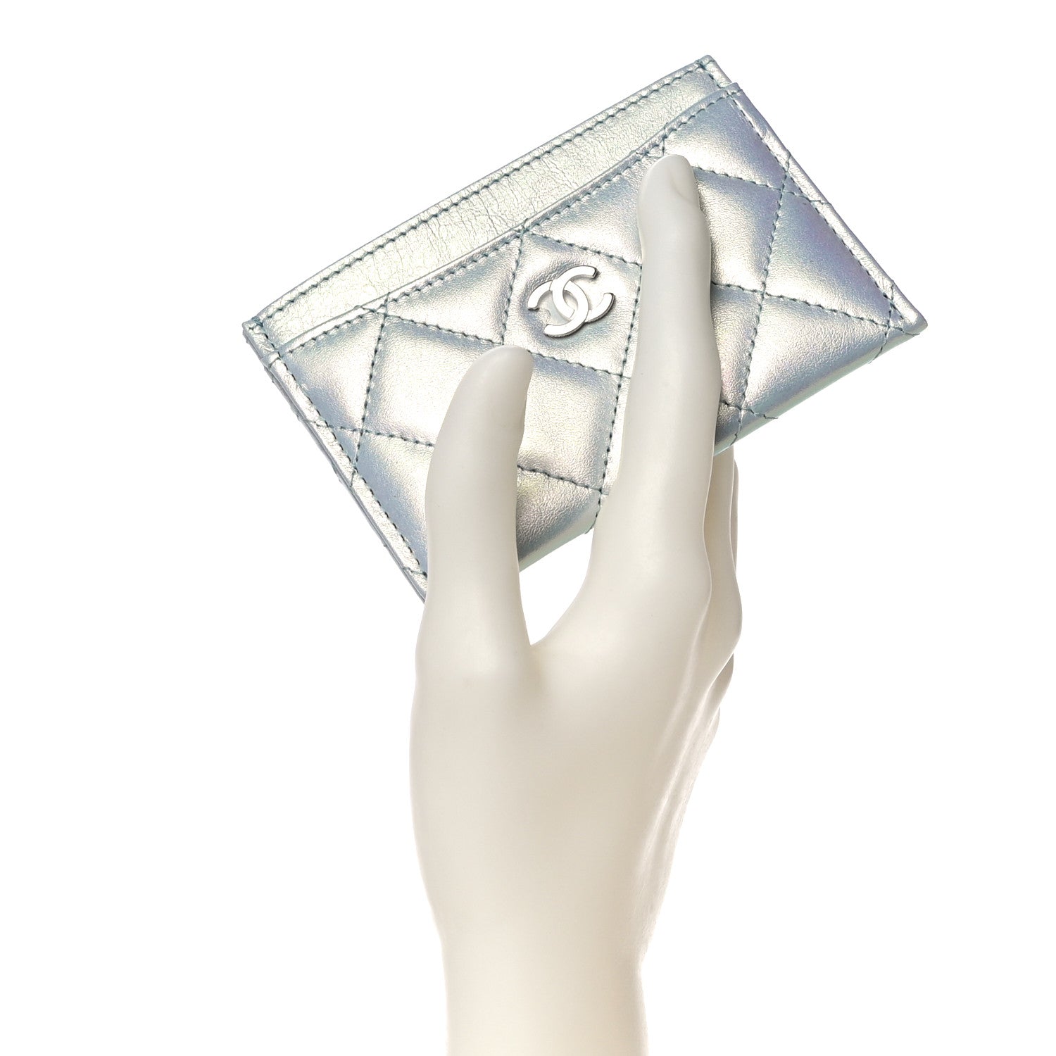 Chanel Iridescent Lambskin Quilted Card Holder Light Blue 2 of 11