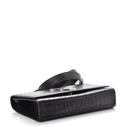 Saint Laurent Calfskin Crocodile Embossed Medium Classic Monogram Kate Double Handle Satchel Black 4 of 7