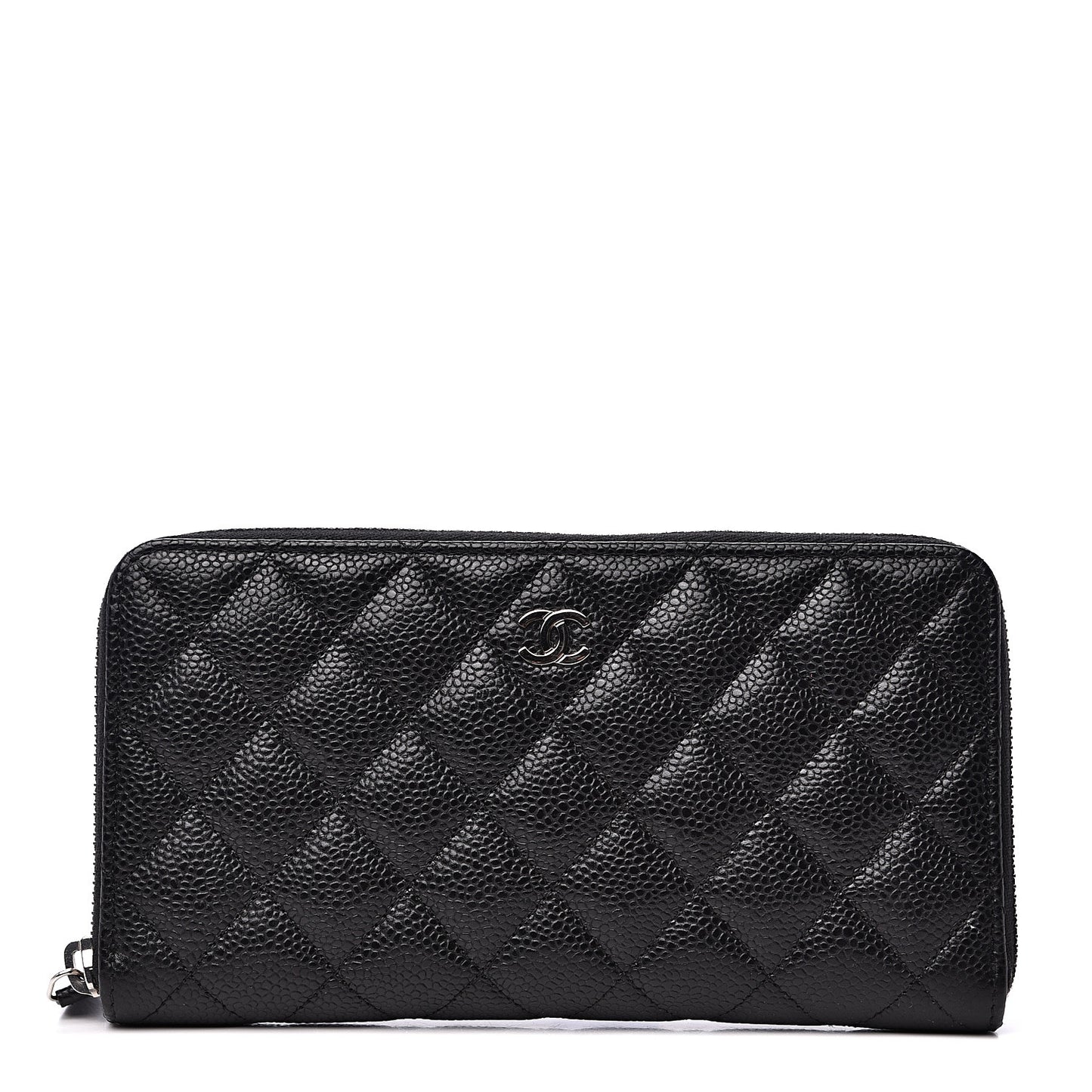 Caviar Quilted Large Gusset Zip Around Wallet Black