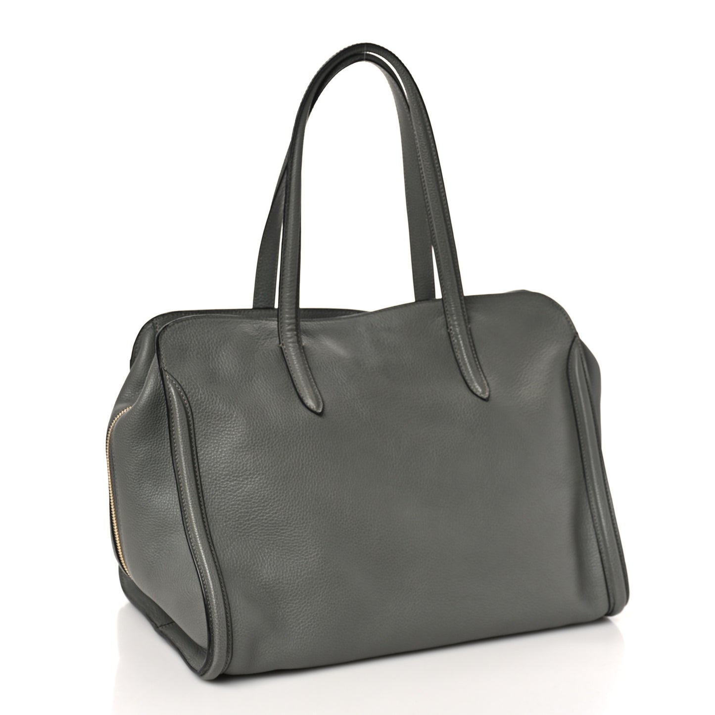 Pebbled Calfskin Large Skull Padlock Zip Around Tote Dark Grey