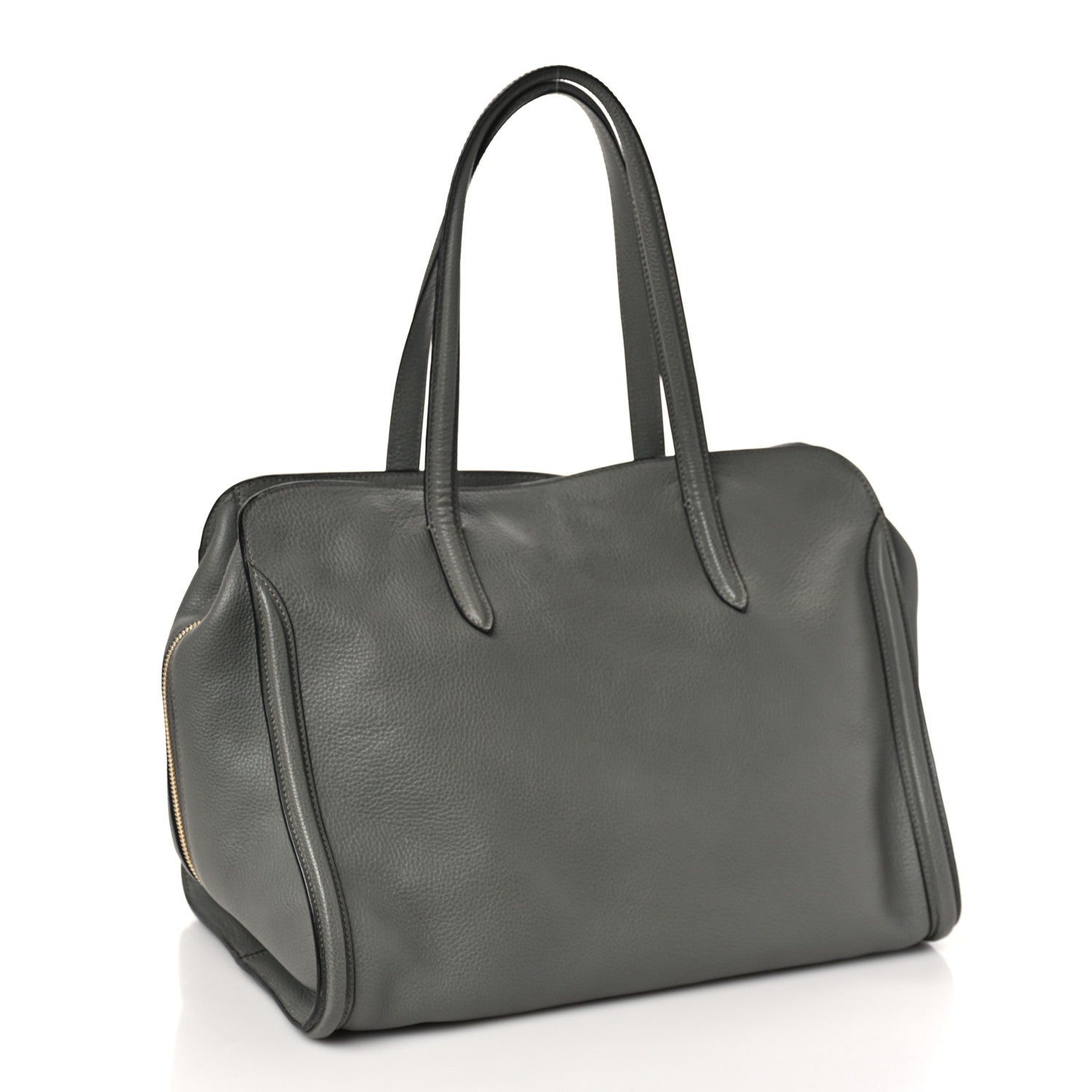 Alexander McQueen Pebbled Calfskin Large Skull Padlock Zip Around Tote Dark Grey 3 of 9