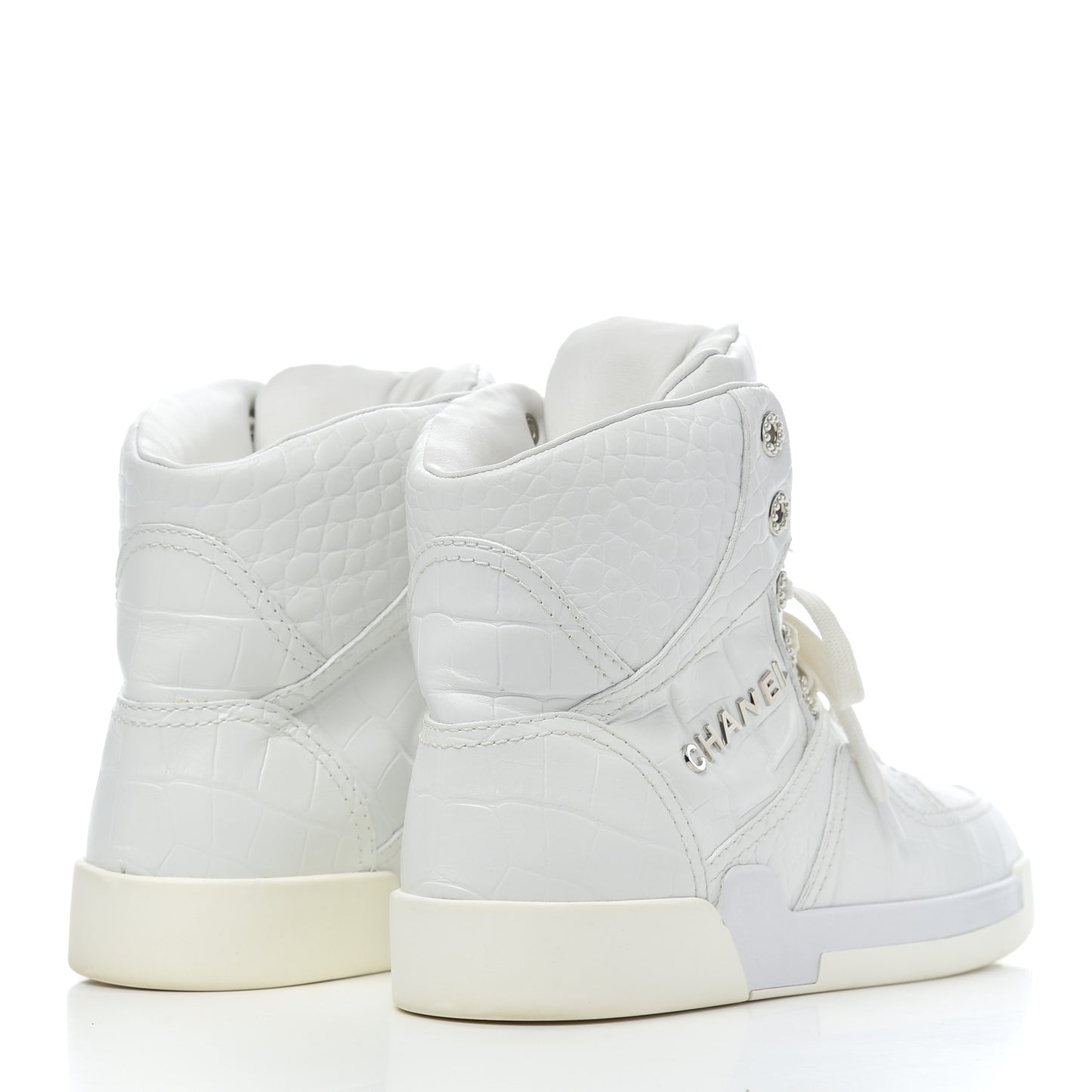 Calfskin Crocodile Embossed Cocodile High Top Sneakers 39.5 White