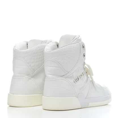 Chanel Calfskin Crocodile Embossed Cocodile High Top Sneakers 39.5 White 4 of 9