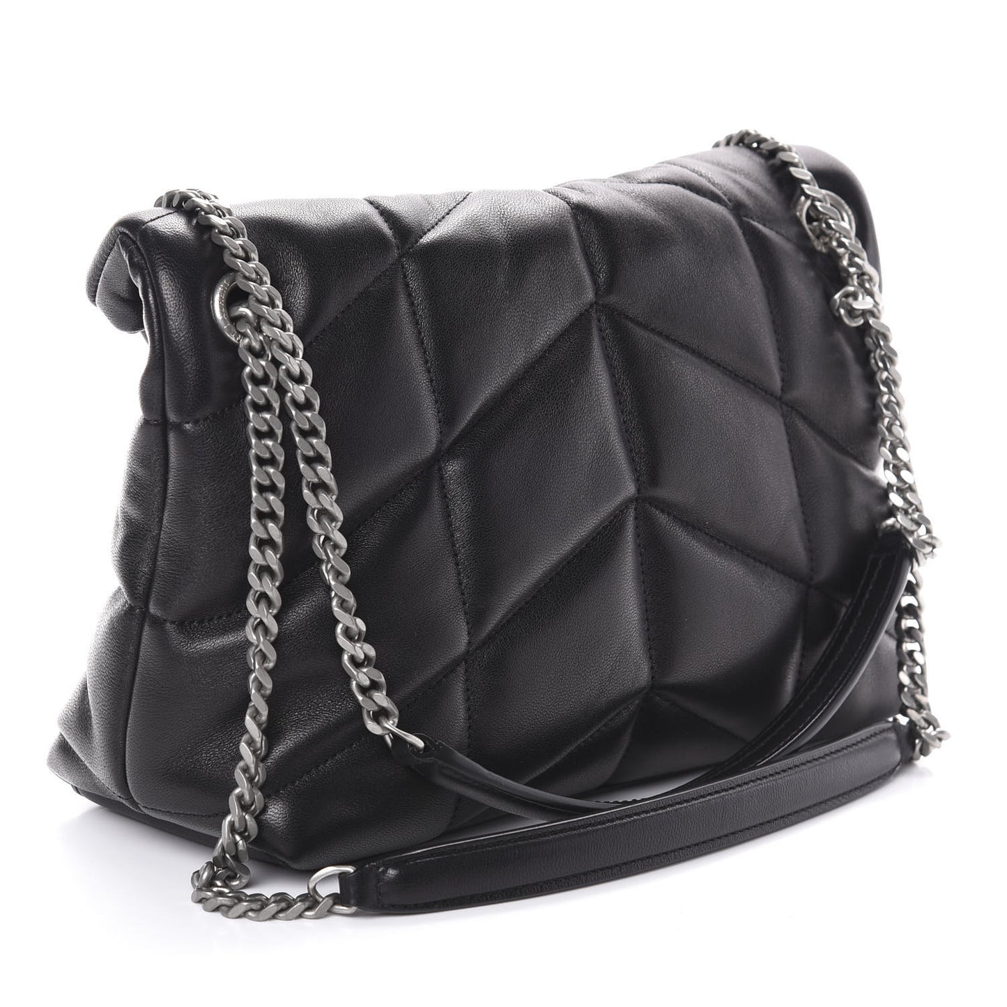Lambskin Quilted Small Loulou Puffer Monogram Chain Satchel Black
