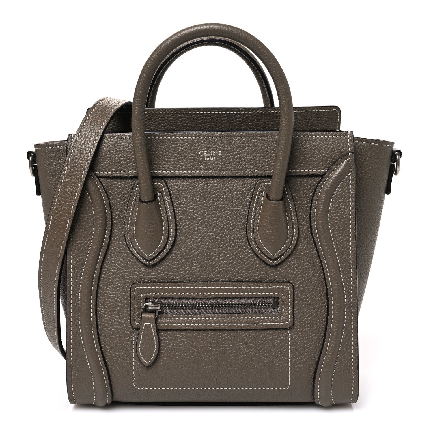 Celine Drummed Calfskin Nano Luggage Souris 1 of 10
