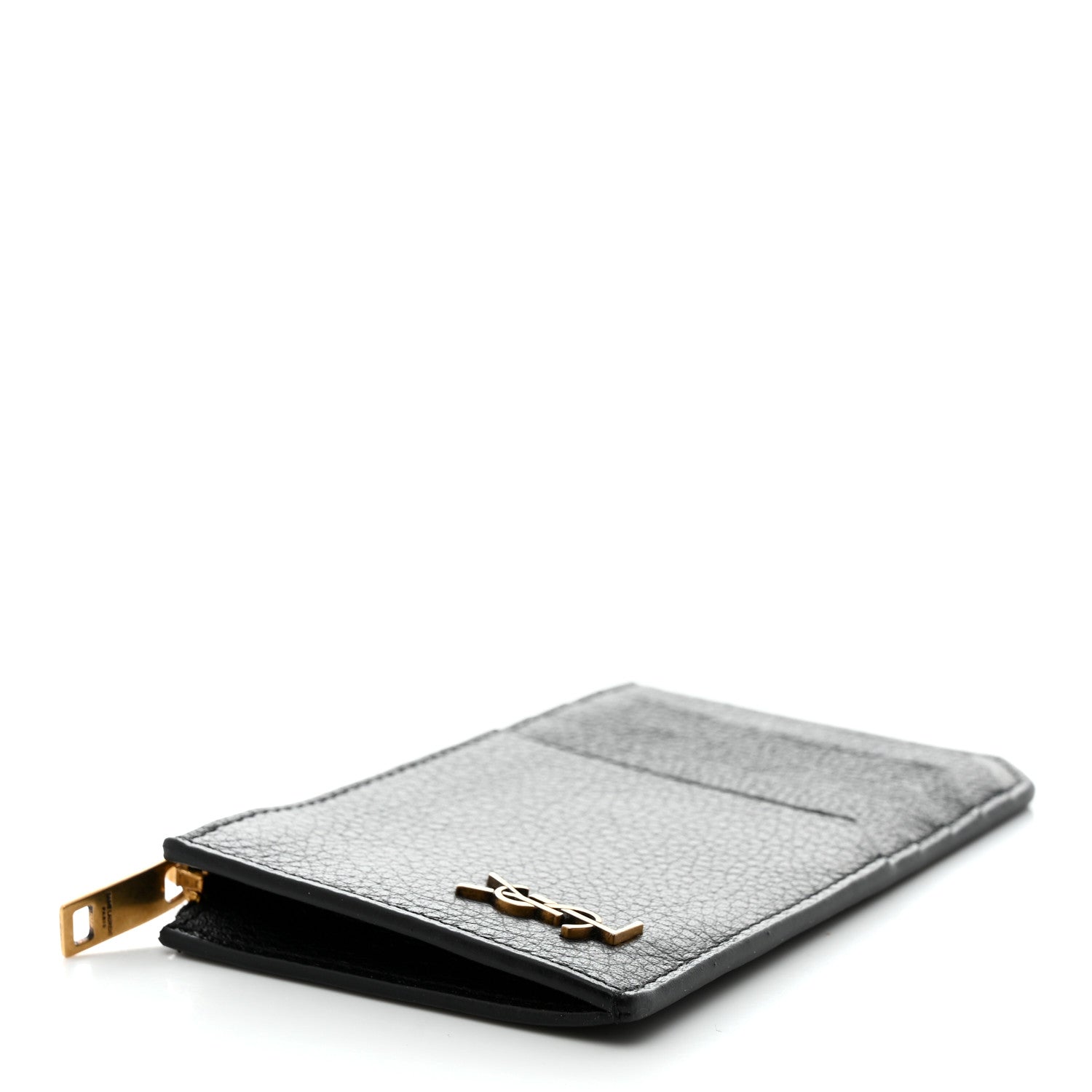 Saint Laurent Grained Calfskin Monogram 5 Fragments Zip Pouch Card Holder Black 4 of 6