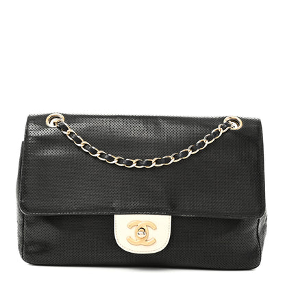 Chanel Lambskin Perforated Medium Single Flap Bag Black White 1 of 10