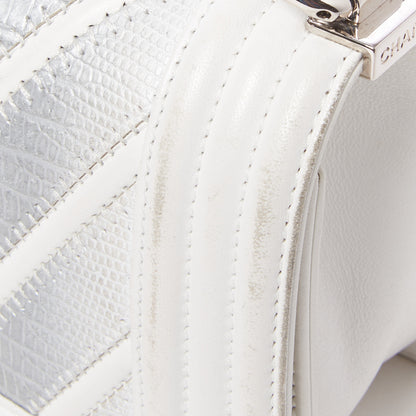Chanel Lizard Chevron Stitched Small Boy Flap White Silver 10 of 11