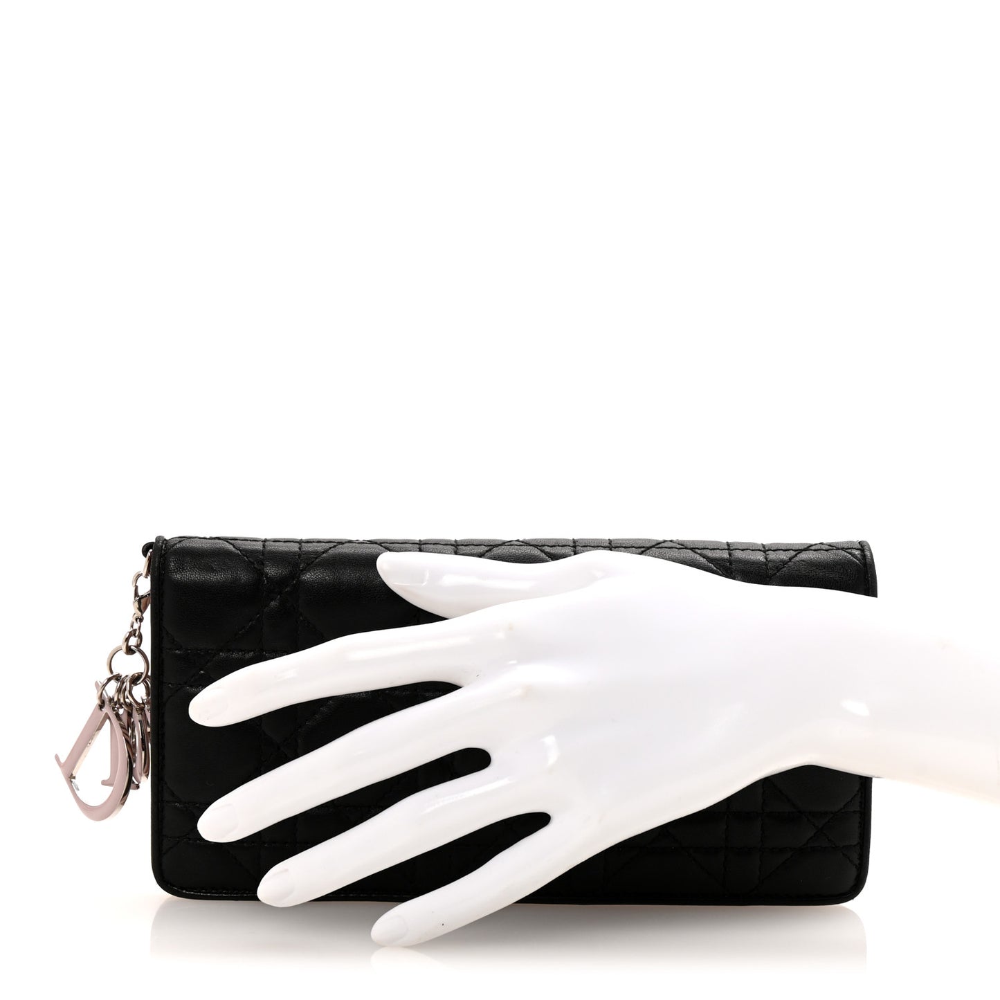 Lambskin Cannage Bi-Color Lady Dior Flap Card Holder Black Mauve Pink