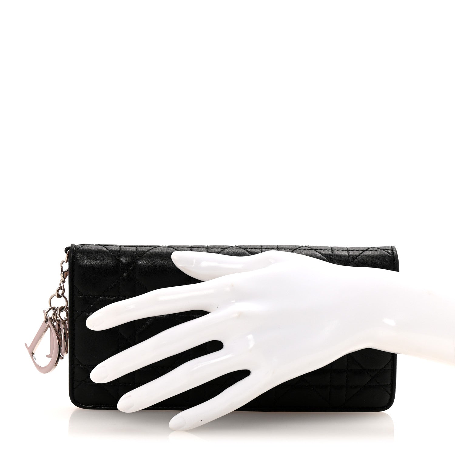 Christian Dior Lambskin Cannage Bi-Color Lady Dior Flap Card Holder Black Mauve Pink 2 of 12