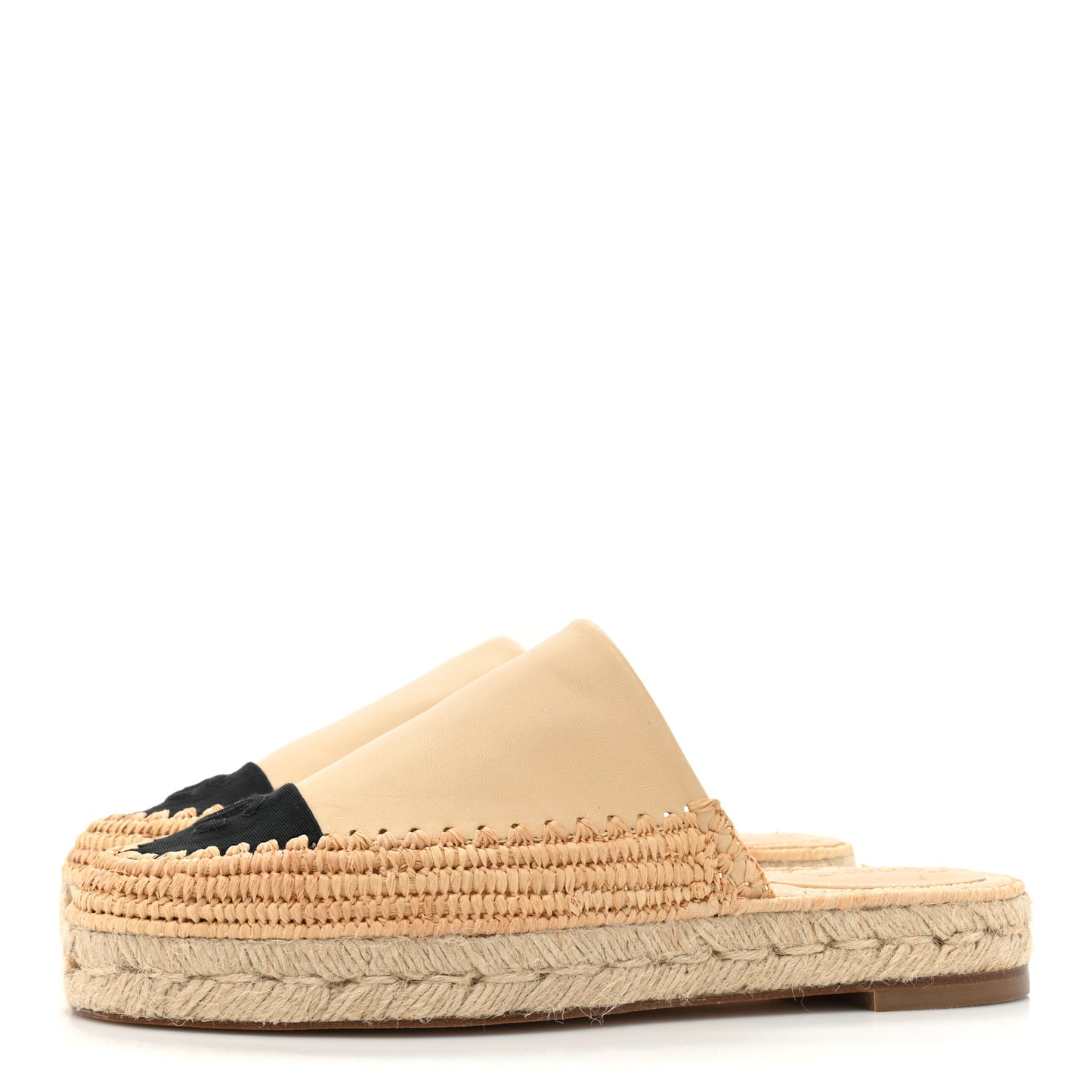 Lambskin Grosgrain CC Espadrille Mules 39 Beige Black