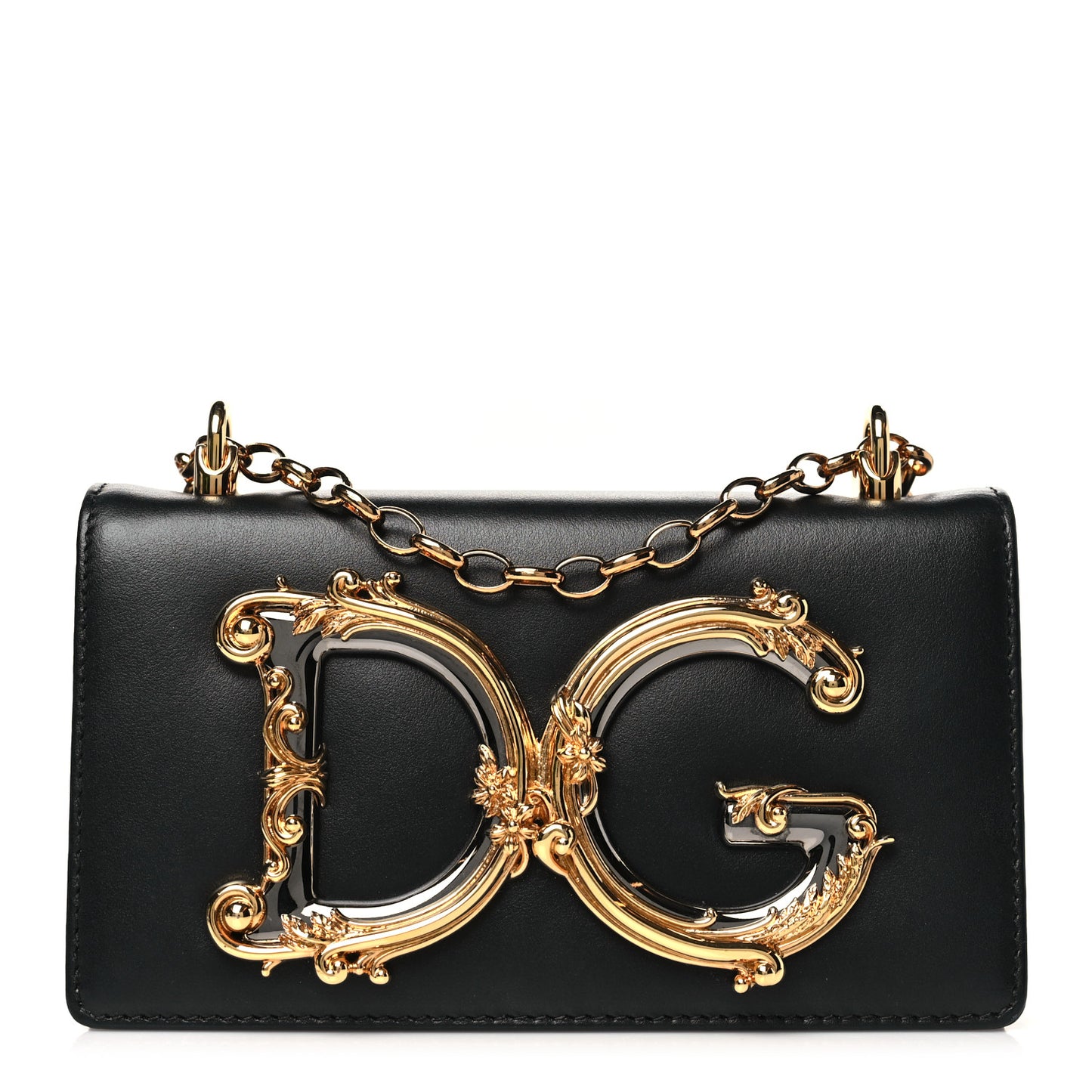 DOLCE GABBANA Calfskin DG Girls Phone Shoulder Bag Black