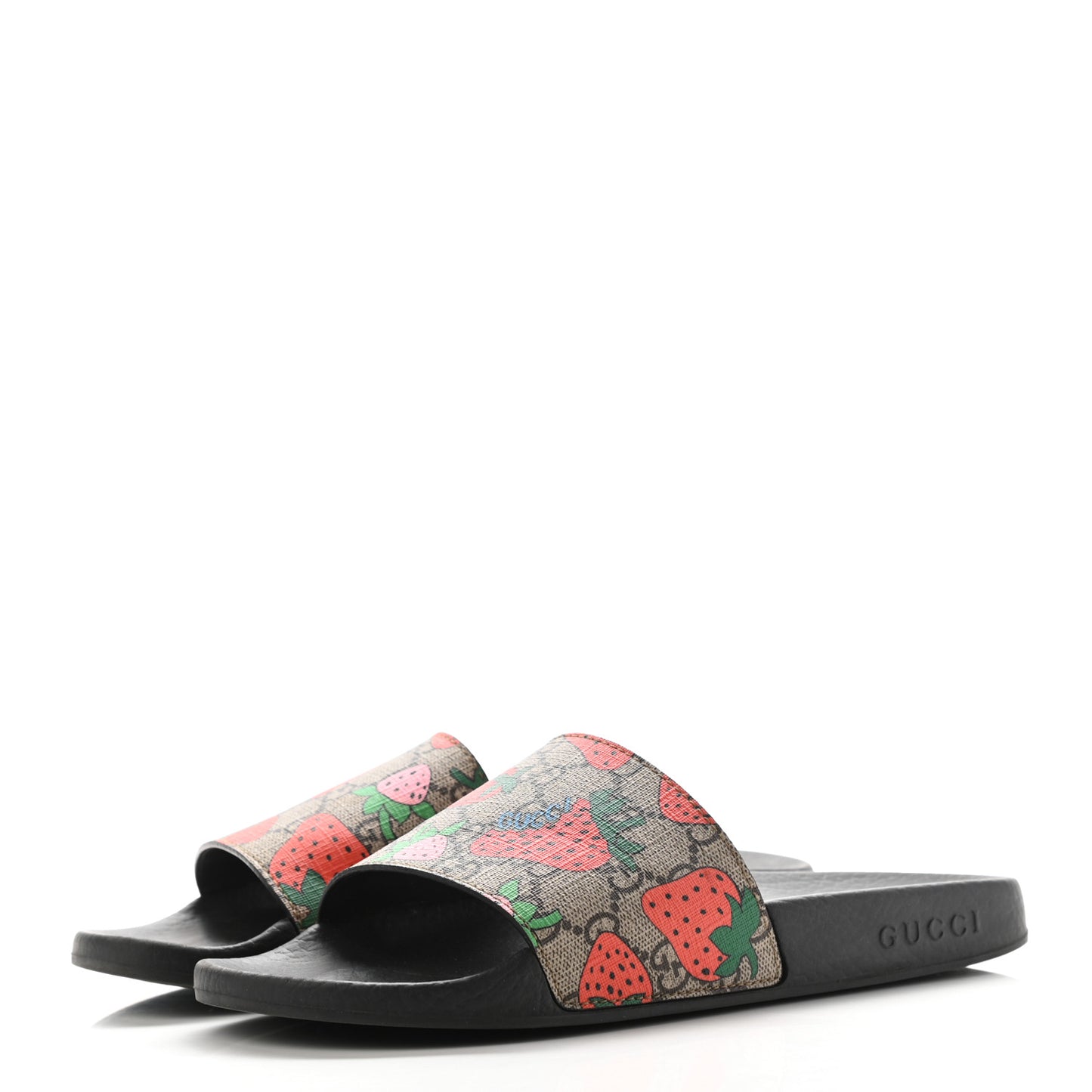 GG Supreme Monogram Strawberry Slide Sandals 38 Beige Multicolor