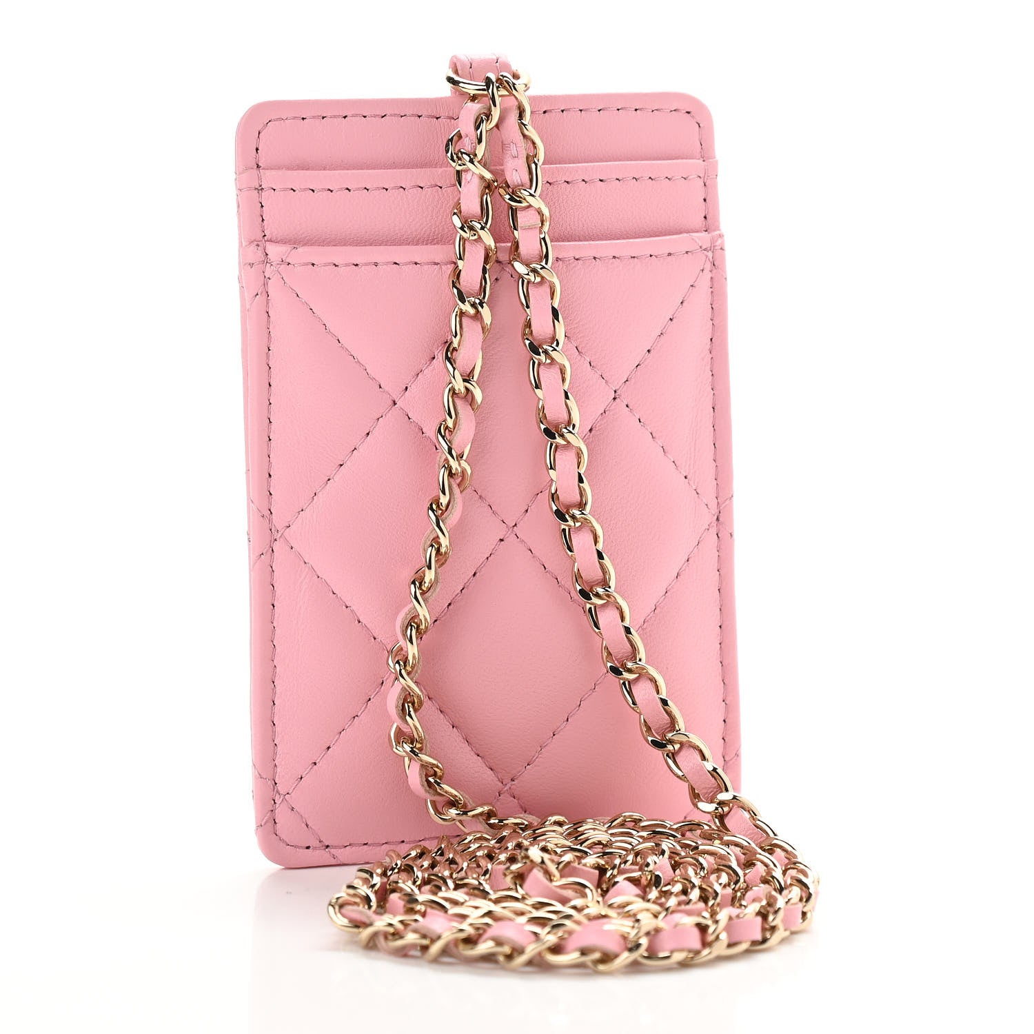Chanel Lambskin Quilted Chanel Card Holder On Chain Pink 3 of 11