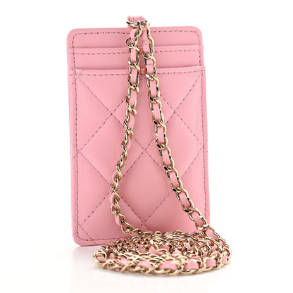 Chanel Lambskin Quilted Chanel Card Holder On Chain Pink 3 of 11